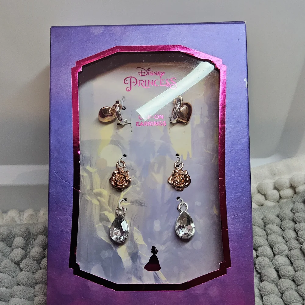 New Disney Princess Rose Gold and Silver Clip on Earrings